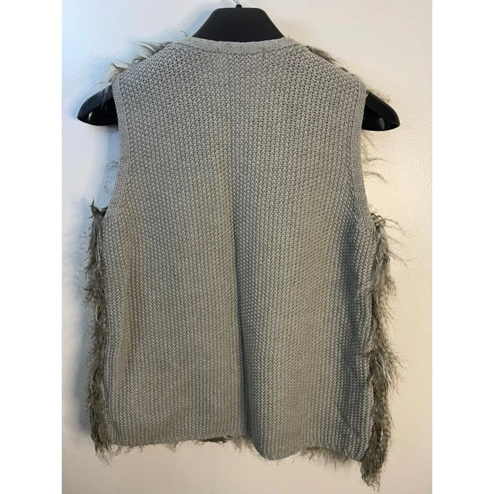 Pink Republic Womens Grey Faux Fur Knit Back Open Front Vest PF524159K Size M